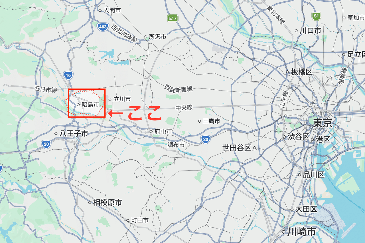 貼る画像がないのでGoogleMapのスクリーンショットで昭島市の位置を紹介しますw